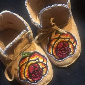 Native American beaded deer hide baby moccasins